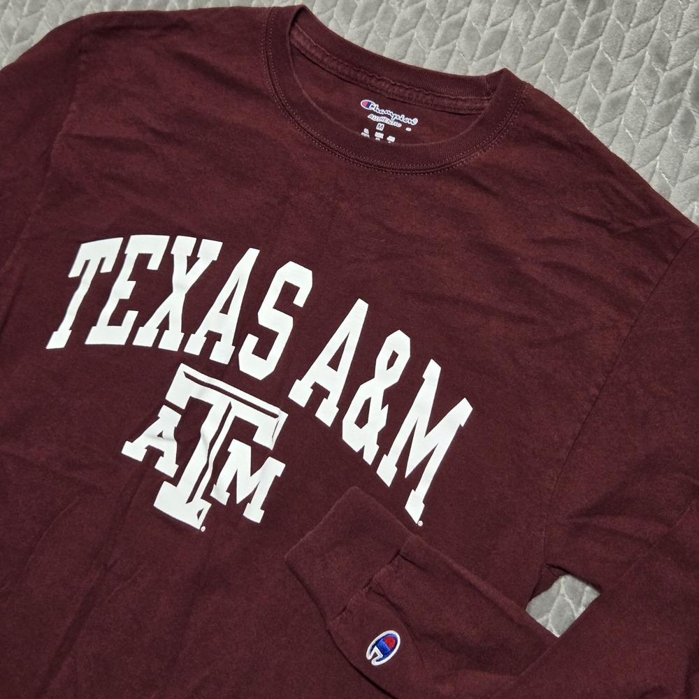 Champion Texas A&M Aggies Long Sleeve Crewneck Red T-Shirt Size Medium Cotton